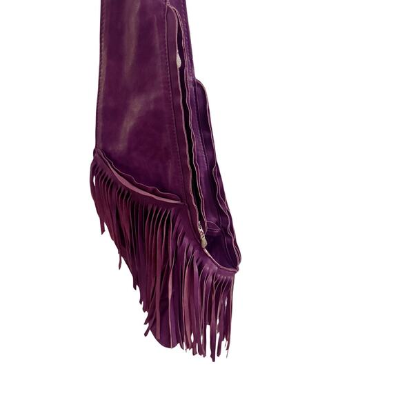 Sash Bag Power Berry Fringe | Genuine Leather Purple Crossbody Purse - Picture 4 of 8